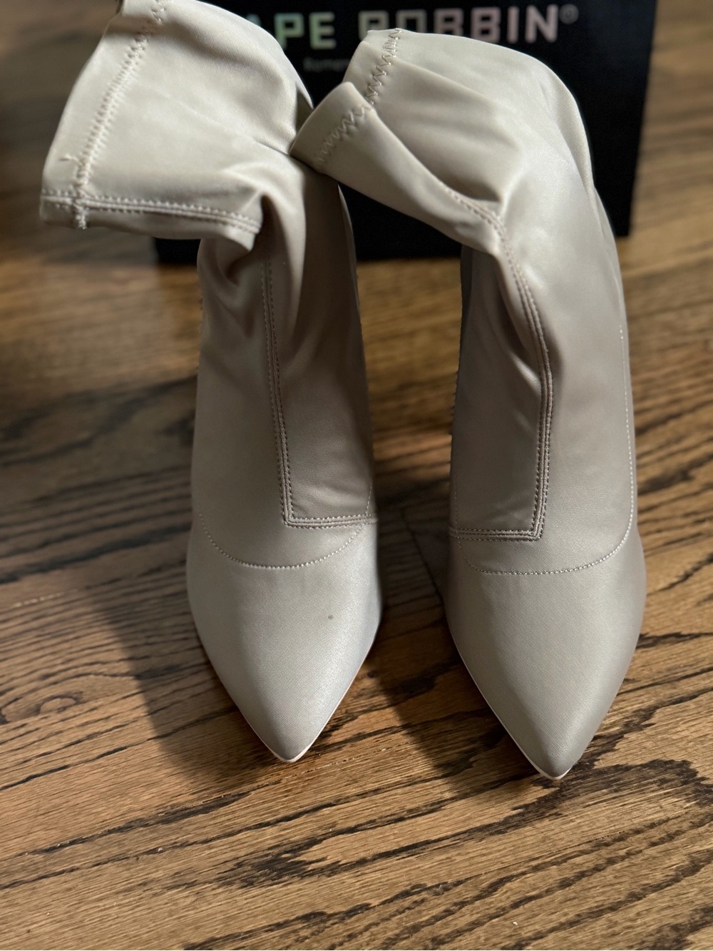 Cape Robbin Women's Ankle Boots Excellence Taupe Clear Heel Pointed Toe
